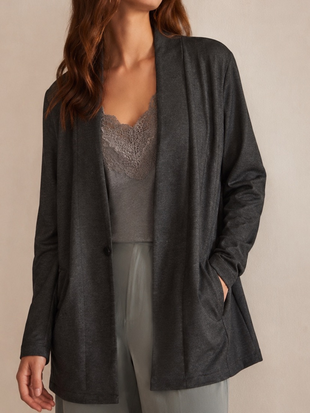 J. Jill Charcoal Wearever Collection One Button Ponte Midi Blazer Size Medium